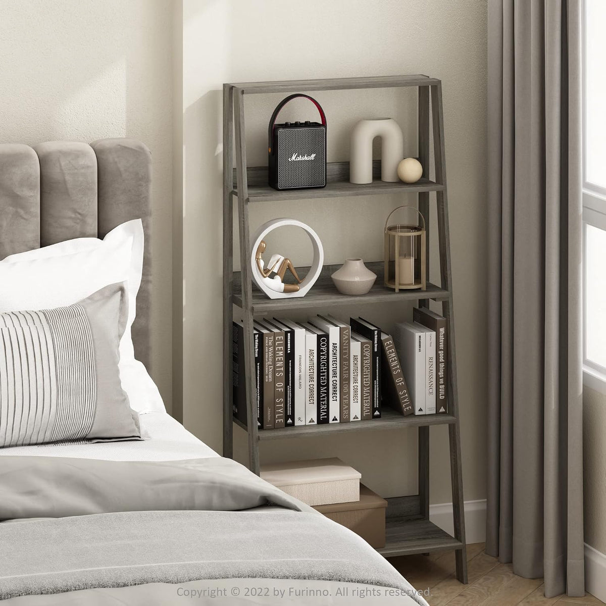 Ladder Bookcase Display Shelf, 5-Tier, French Oak