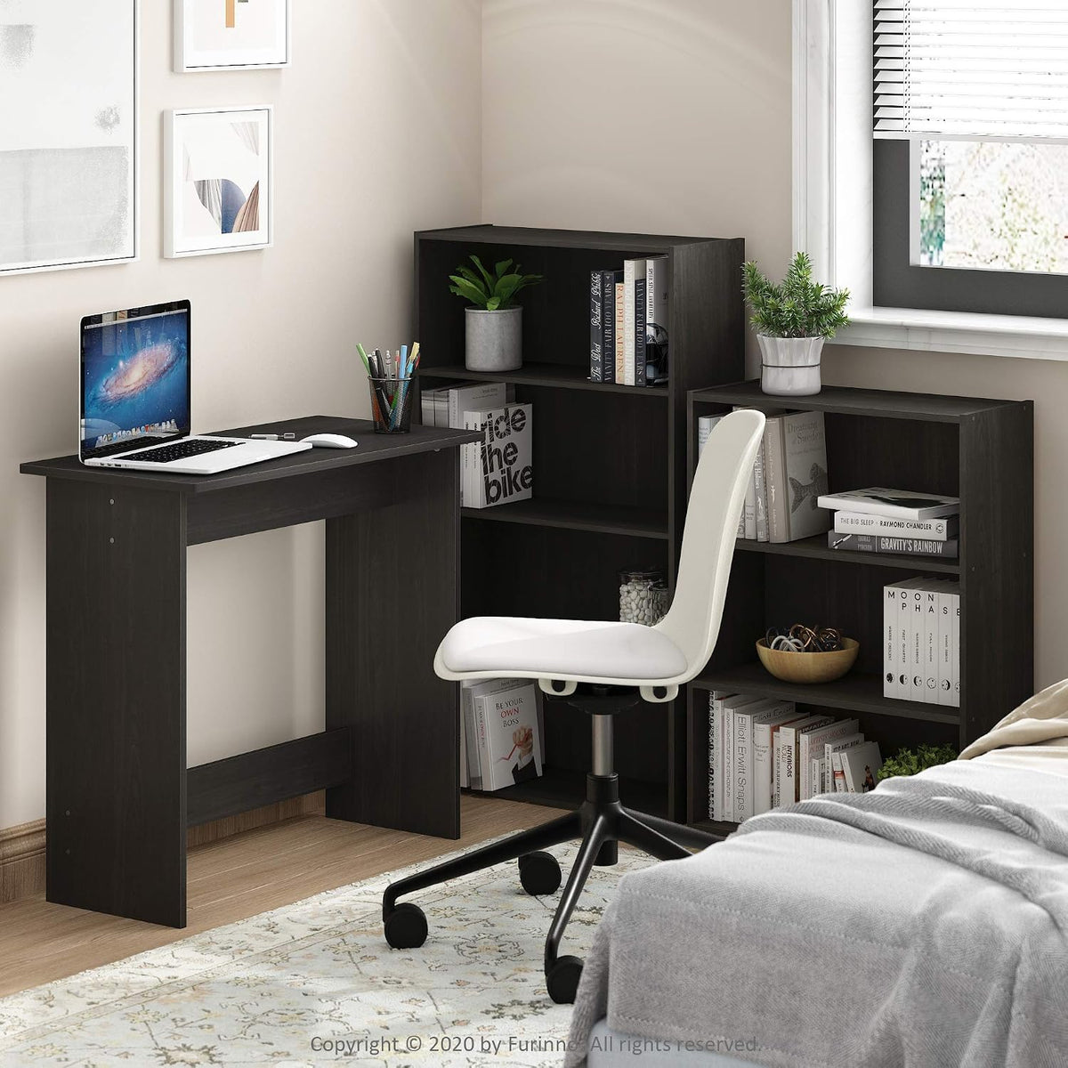 PASIR Book Shelf, 4-Tier Bookshelf, Bookcase with Open Shelf, 9.4 x 23.6 x 41.7, for Living Room, Bedroom, Home Office, Espresso