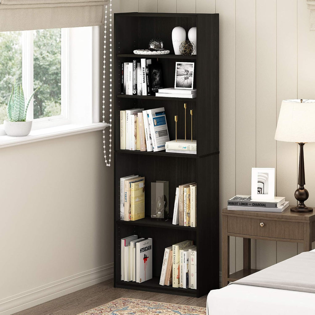 Jaya 5-Tier Book Shelf with Adjustable Shelves, Black Espresso
