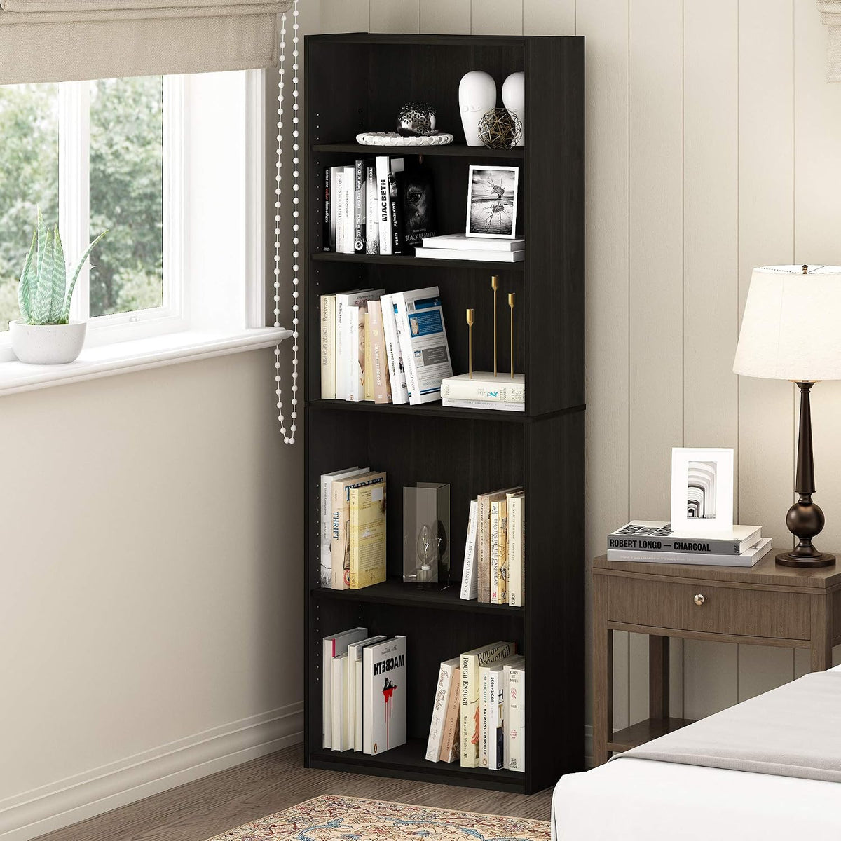 Jaya 5-Tier Book Shelf with Open Shelf Set of 2, Black Espresso