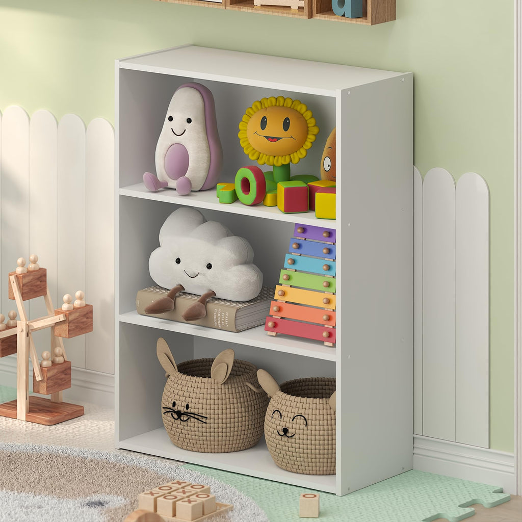 LUDER 7-Cube Book Shelf, Kids Bookshelf, Toy Storage, White/Pink