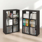 Cubicle Book Shelf Set of 2, 6-Cube Bookshelf, Black Dark Oak