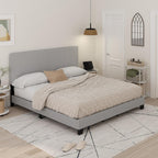 Lucy Bed Frame, King Size Bedframe with Geometric Design Upholstered Headboard, Bed with Adjustable Headboard, No Box Spring Needed, 12pcs Wooden Slat Support, for Bedroom, Dorm, Glacier