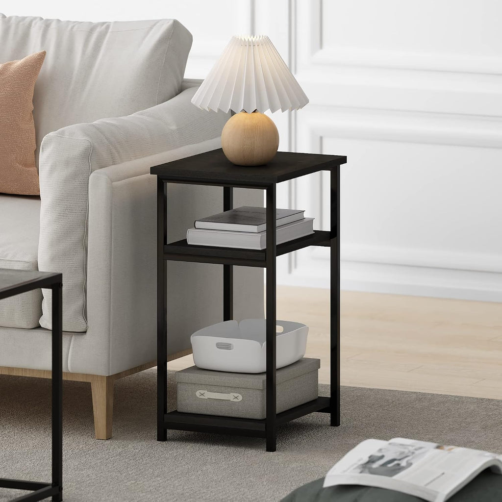 Just Side Table, 3-Tier Metal Frame End Table, Black Espresso