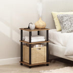 Just 3-Tier Turn-N-Tube USB and Type-C Charging Port End Table with Open Storage, 11.42 (W) x 8.82 (H) x 6.77 (D) inches, Flagstaff Oak/Black