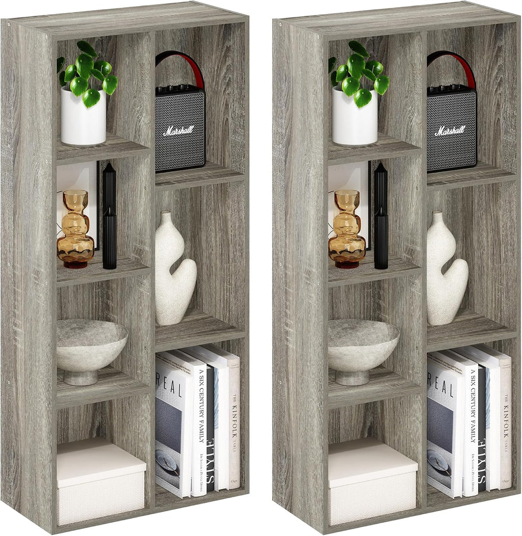 LUDER Set of 2 Book Shelf, 7-Cube, French Oak