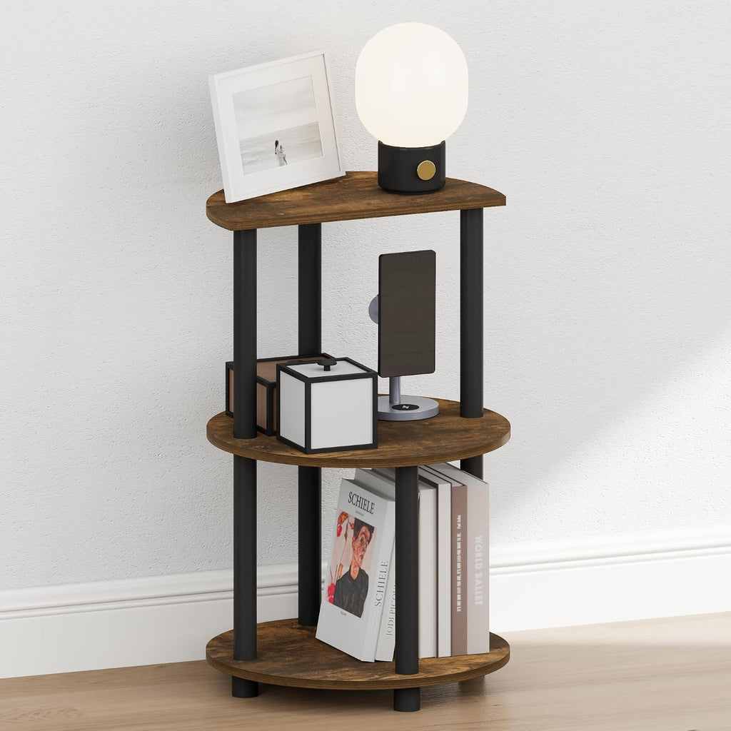 Turn-N-Tube Night Stand, 3-Tier Oval Nightstand, Half Round Top Panel Bedside Table, Side Table, End Table with Open Shelf, for Bedroom, Living Room, Amber Pine