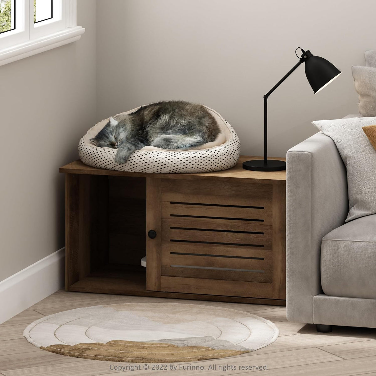 PELI Farmhouse Style Cat Litter Box Enclosure, Rustic Brown