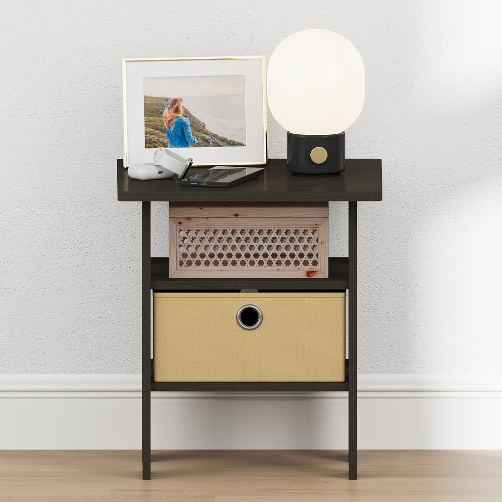 TIDUR 3-Tier Night Stand, Nightstand with Storage Bin, Espresso