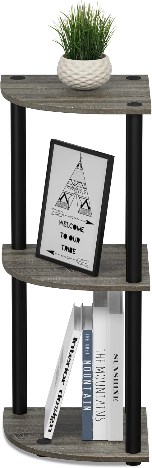 TURN-N-TUBE Corner Shelf, 3-Tier Corner Bookshelf, Display Storage Shelves with Open Shelves, for Organization and Storage, Living Room, Home Office, Garage, French Oak