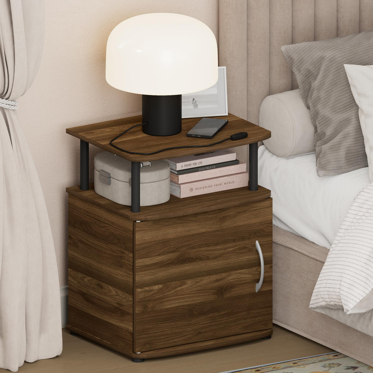 ANDREY Set of 2 Square 2-Tier Side Table, End Table, French Oak
