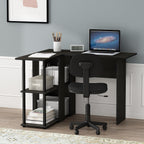 Abbott L-Shape Computer Desk with Bookshelf, Espresso/Black