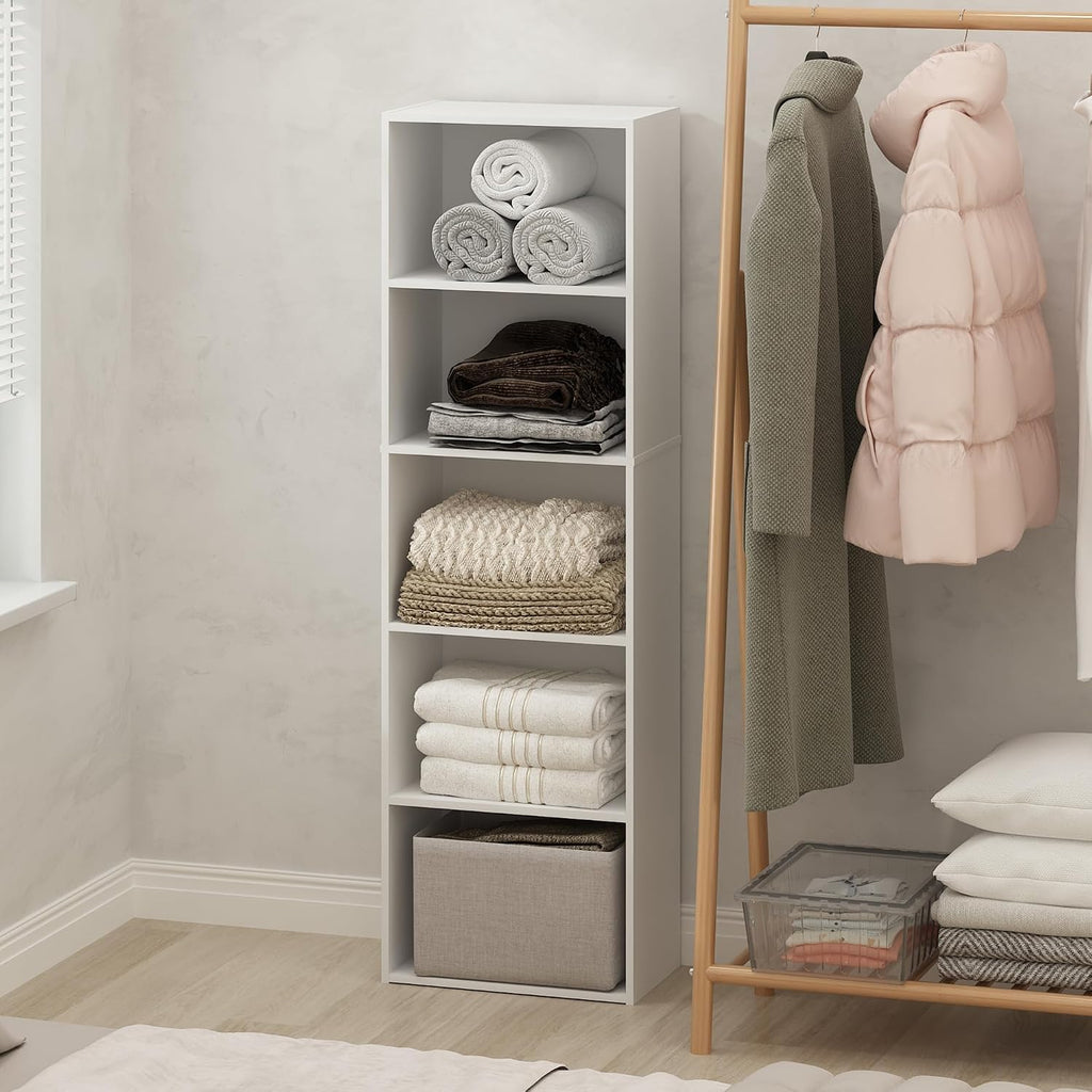 Reed Closet Organizers and Storage, 5-Tier Closet Organizer, Open Shelf Closet Storage, for Wardrobe, Bedroom, Living Room, White