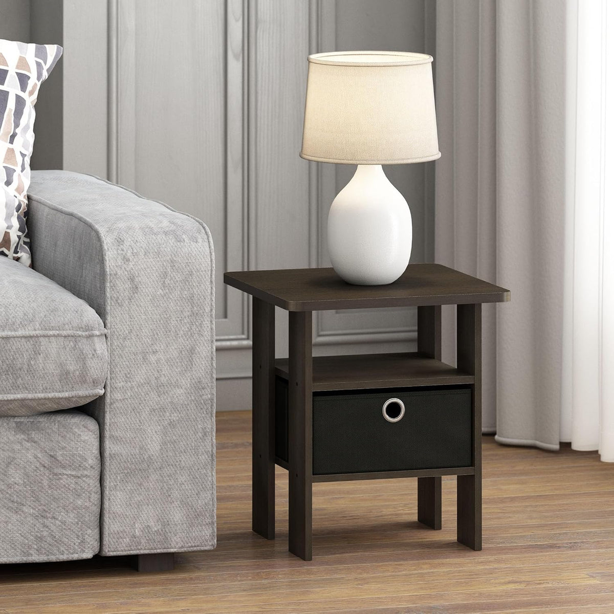 ANDREY Square Side Table, End Table, Night Stand, Dark Walnut
