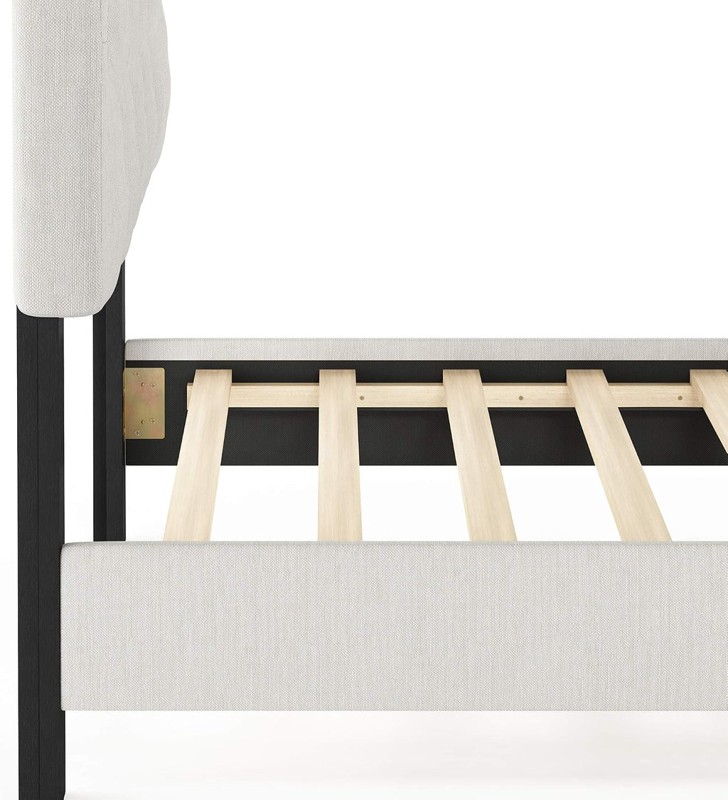Lille Button Tufted Headboard Bed Frame, Twin Size, Beige