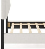 Lille Button Tufted Headboard Bed Frame, Twin Size, Beige