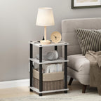 Just 3-Tier Turn-N-Tube USB and Type-C Charging Port End Table with Open Storage, 11.42 (W) x 8.82 (H) x 6.77 (D) inches, Marble White/Black