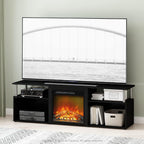 Jensen Open Storage Fireplace Entertainment Center for TV up to 70 Inch with Stainless Steel Tubes, Americano/Chrome