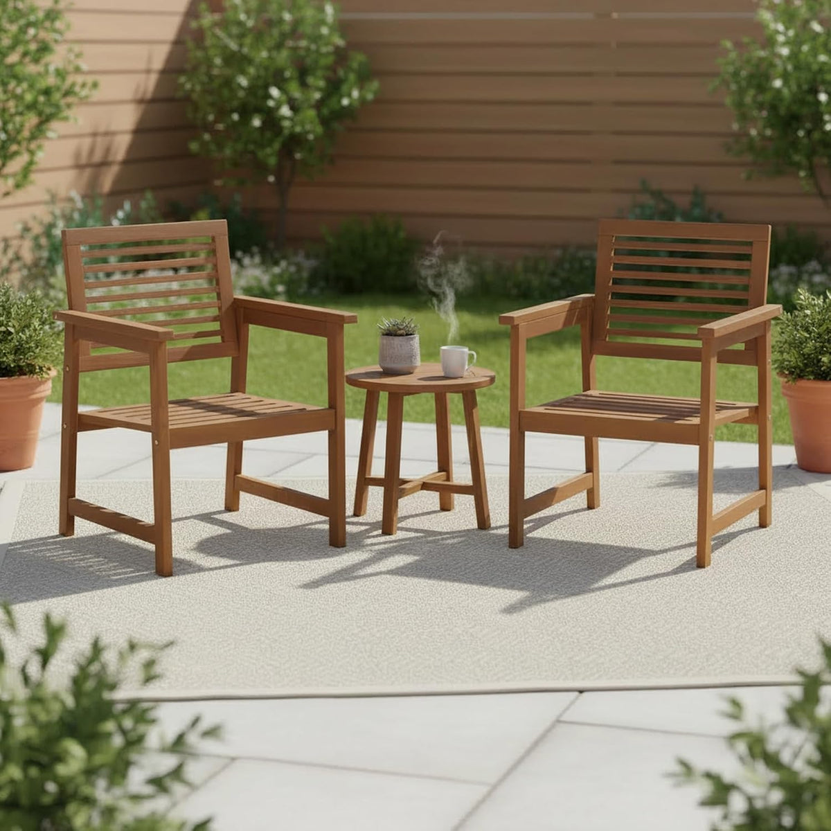 TIOMAN Patio Chair, Set of Two, Outdoor Lawn Chair, Armchair Without Cushion, for Patio, Garden, Porch, Light Wood