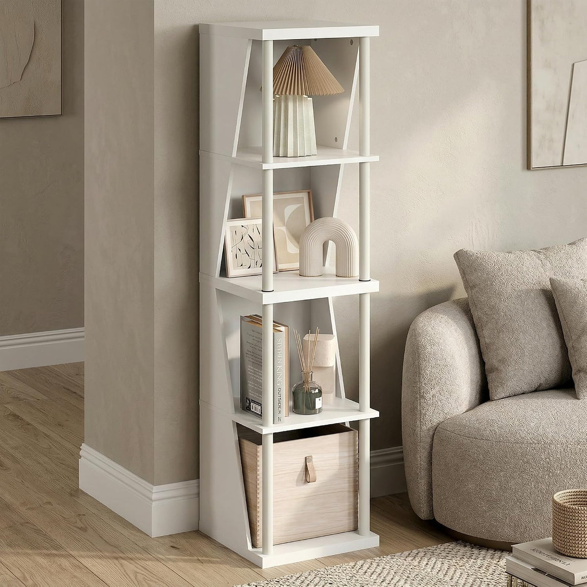 Flexi Book Shelf, 4-Cube Bookshelf, Standing Bookcase, White