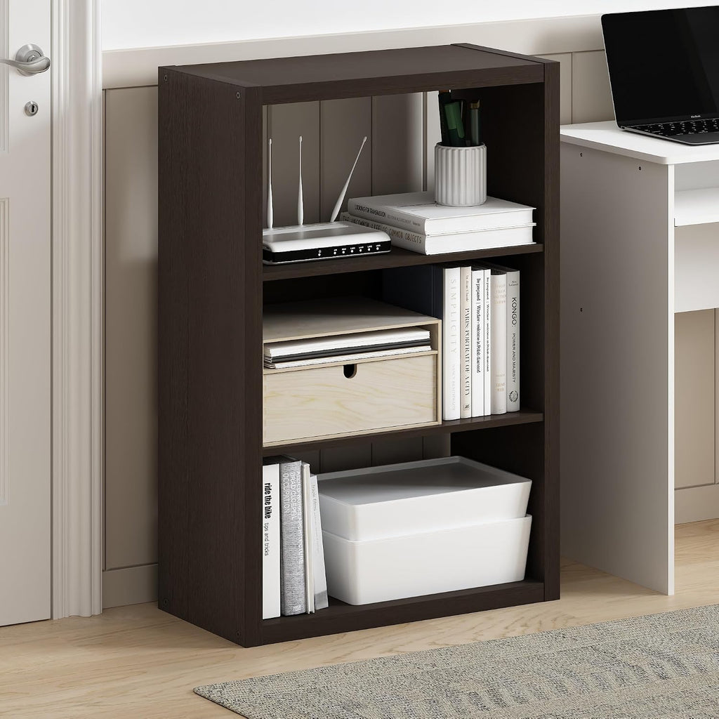 VIOLA 3-Tier Book Shelf, Extra Thick Frame Bookshelf, Dark Oak