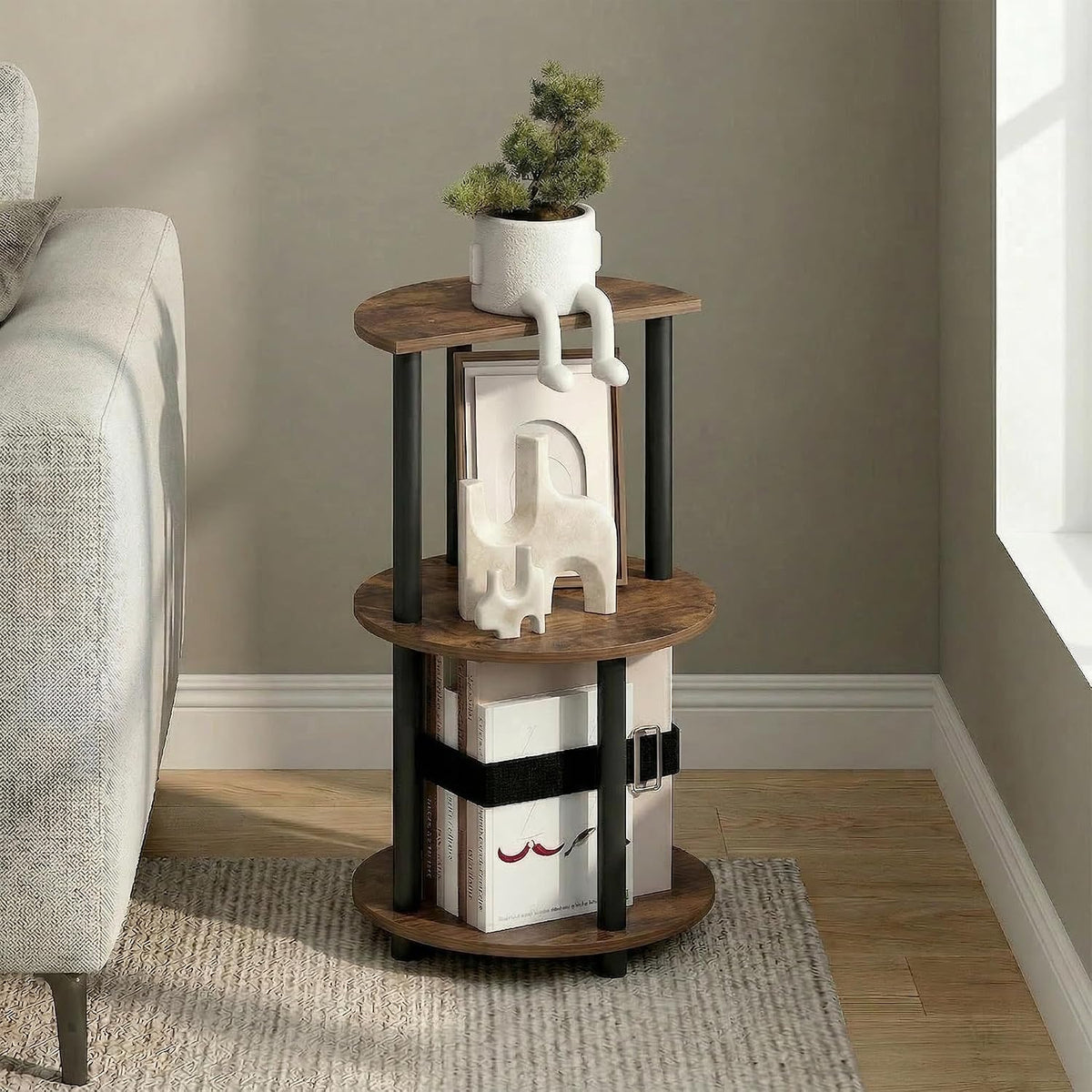 Turn-N-Tube Side Table, 3-Tier Round End Table, Amber Oak
