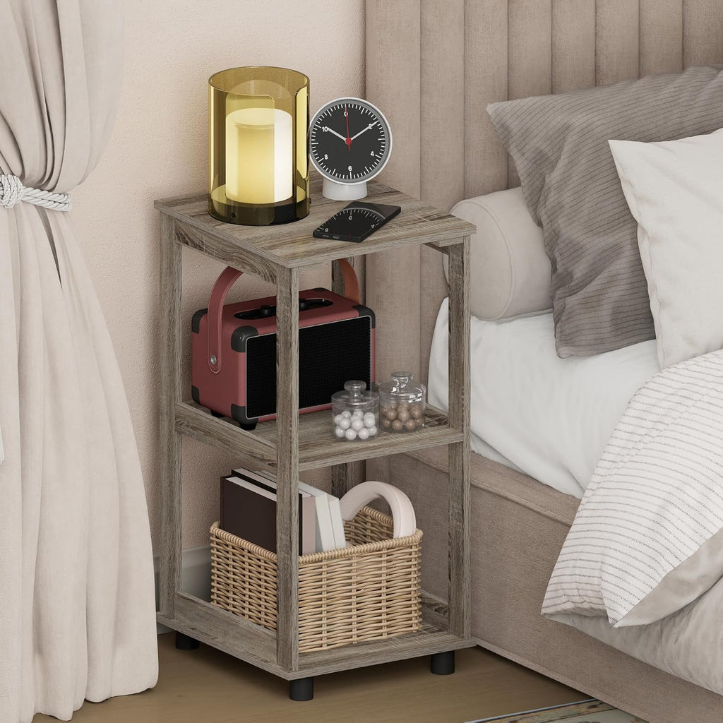Romain Nightstand, 2-Tier Tall Night Stand with Shelf, Open Frame Bedside Table, End Table, Side Table, Easy Assembly, for Bedroom, Closet, Dorm, Espresso