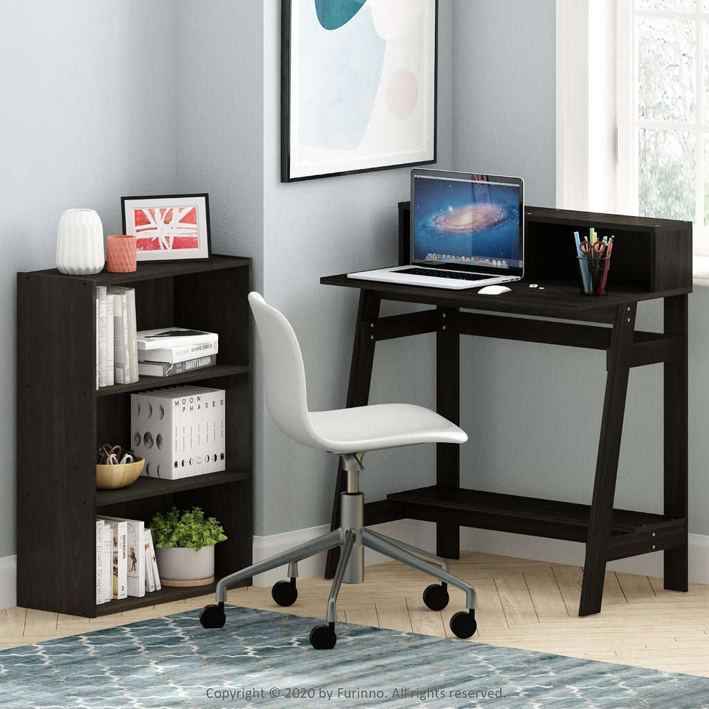 PASIR Book Shelf, 3-Tier Bookshelf, Storage Shelves Bookcase, 9.7 x 23.7 x 31.5, for Living Room, Bedroom, Home Office, Dark Espresso