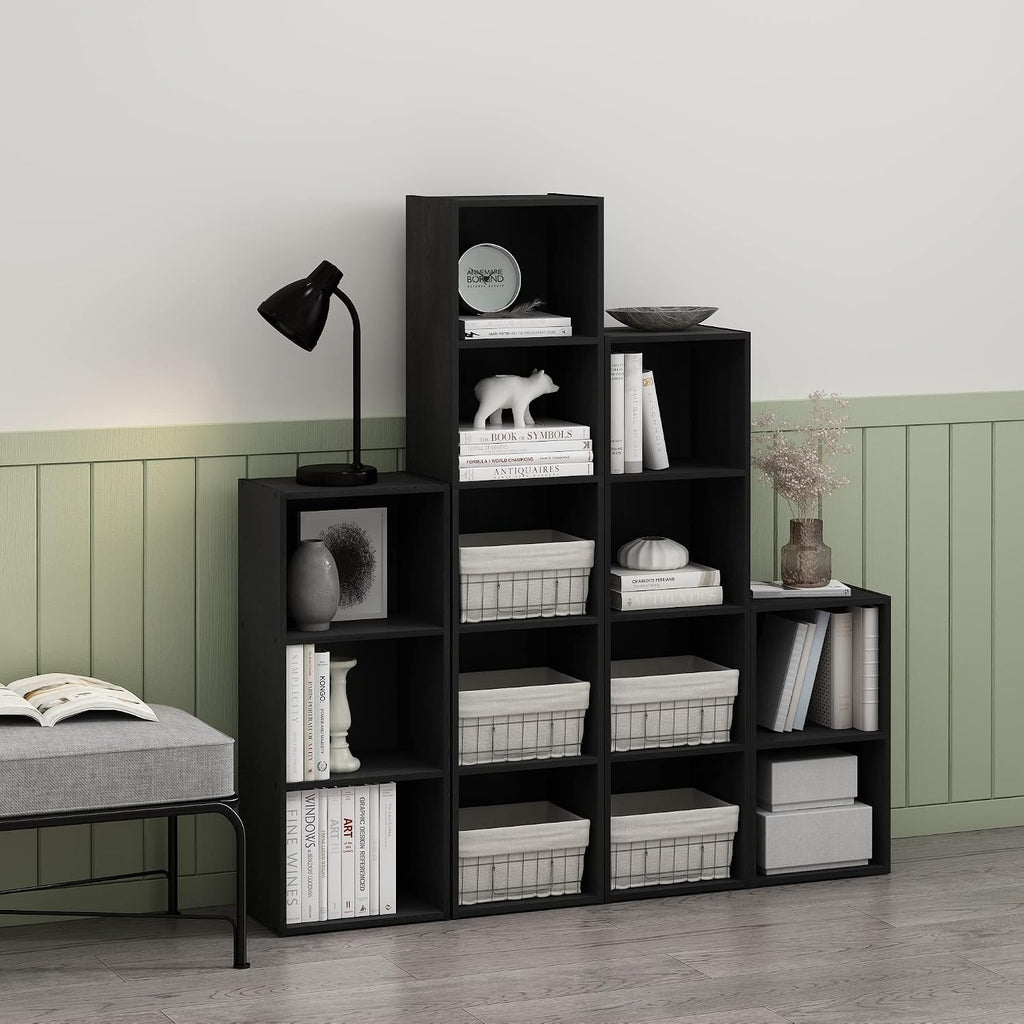PASIR Book Shelf, 4-Tier Modern Bookshelf, Open Shelves Bookcase 9 x 12 x 42, Easy Assembly, for Living Room, Bedroom, Home Office, Blackwood