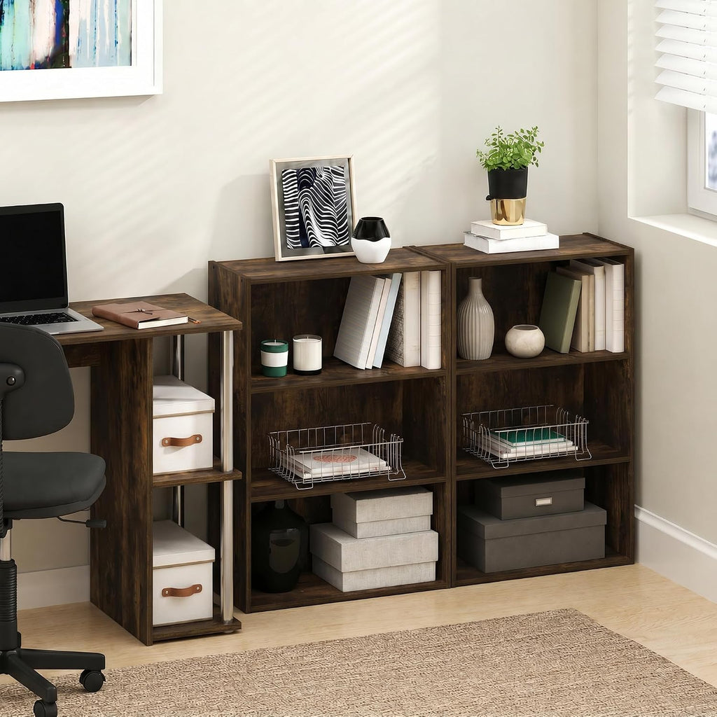 PASIR Set of 2 3-Tier Book Shelf, Amber Pine