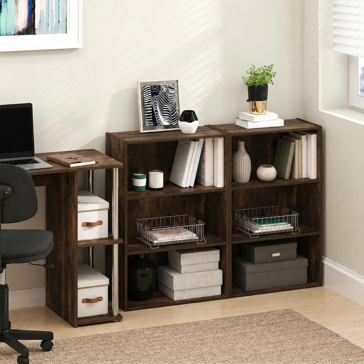 PASIR Set of 2 3-Tier Book Shelf, Amber Pine