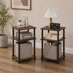 JUST Set of 2 Toolless Assembly 3-Tier Side Table, Amber Oak