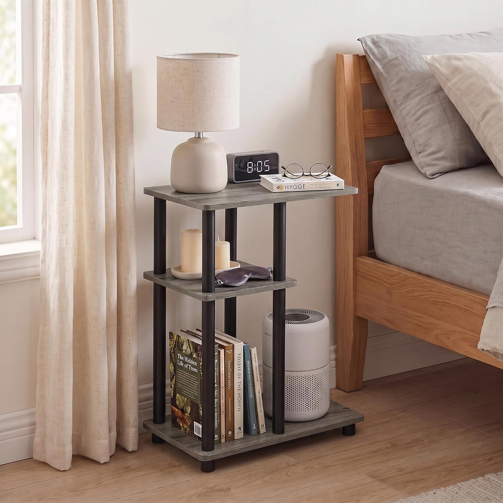 Turn-N-Tube 3-Tier C-Shape Night Stand, French Oak/Black
