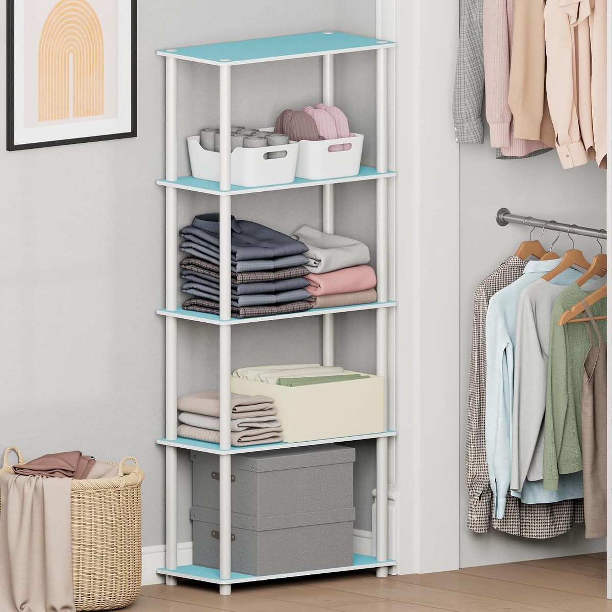 Turn-N-Tube Toolless Assembly 5-Tier Closet Shelf, Light Blue