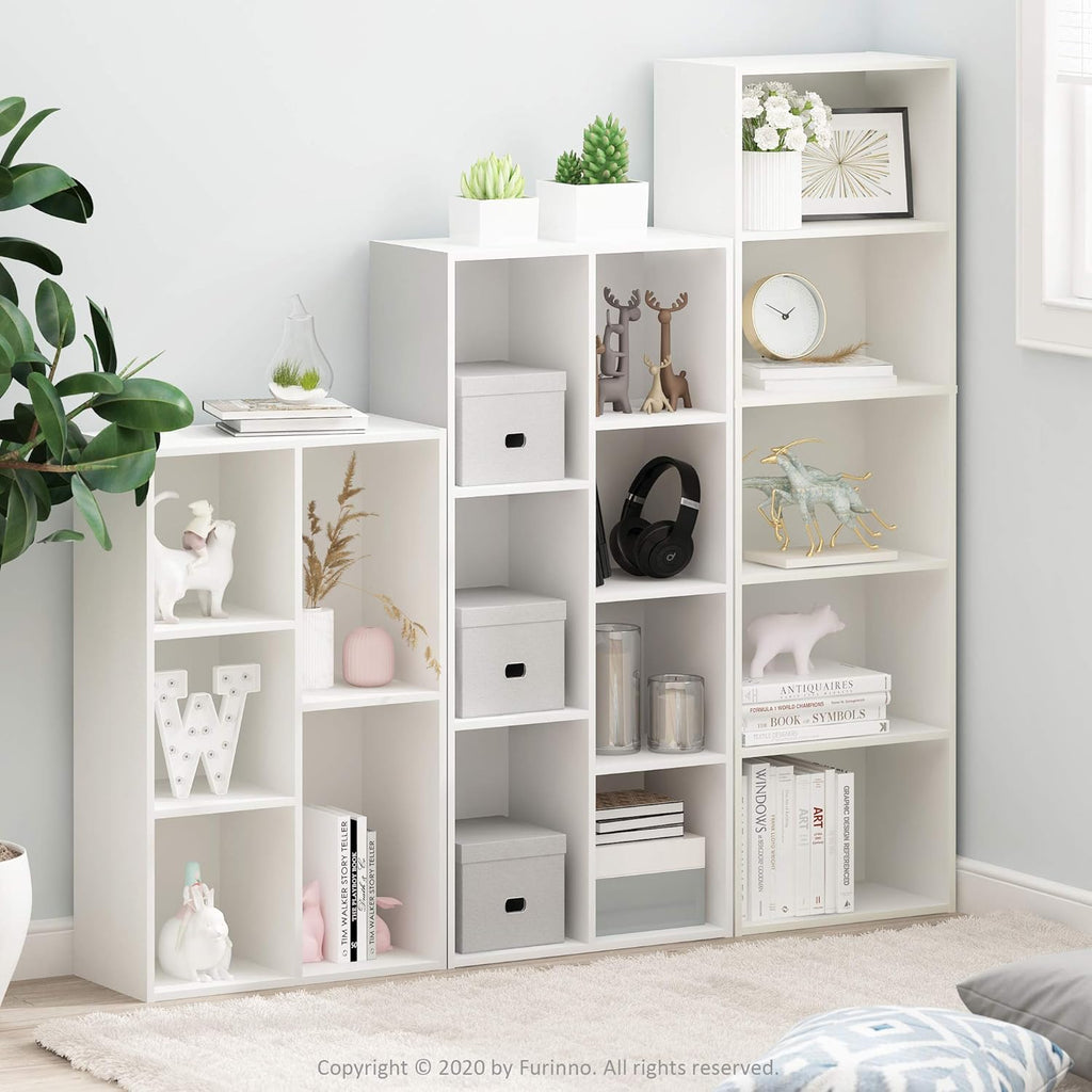 LUDER Book Shelf, 5-Cube Bookshelf, Reversible Bookcase, 9.4 x 19.5 x 31.5, Easy Assembly, for Living Room, Bedroom, Home Office, White