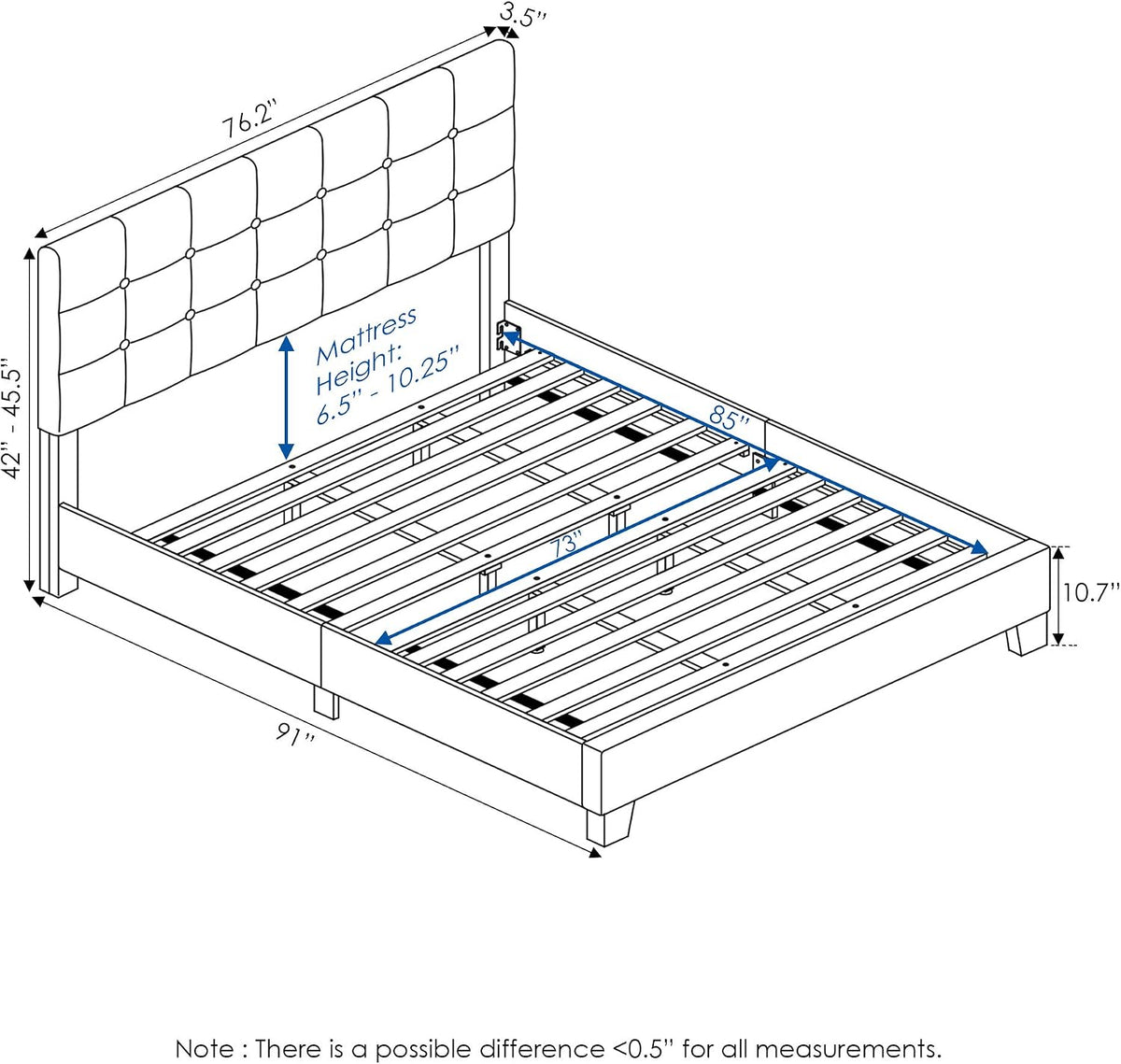 Laval Button Tufted Upholstered Platform Bed Frame, California King, Glacier