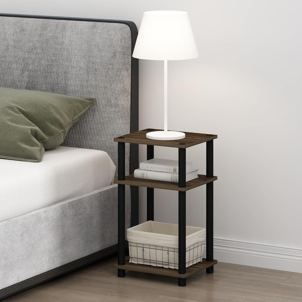 JUST Set of 2 Toolless 3-Tier Night Stand, Columbia Walnut