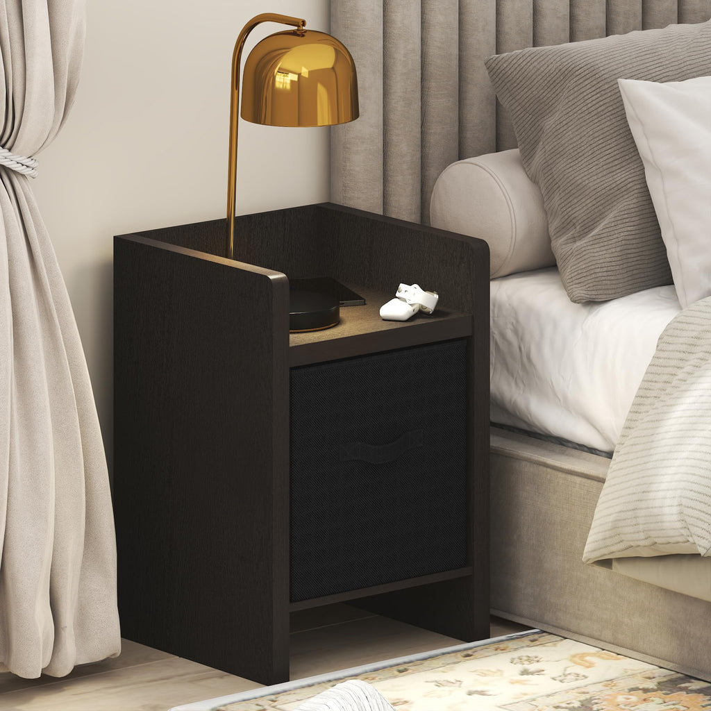 Viola Thick Frame Night Stand with Storage Bin, Dark Oak