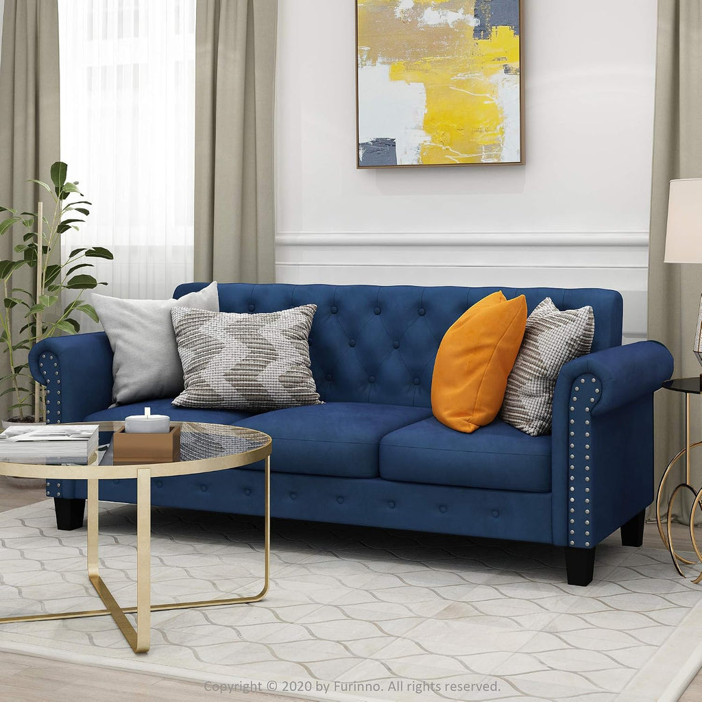 Bastia 3-Seater Loveseat Sofa, 79" Wide, Navy Velvet