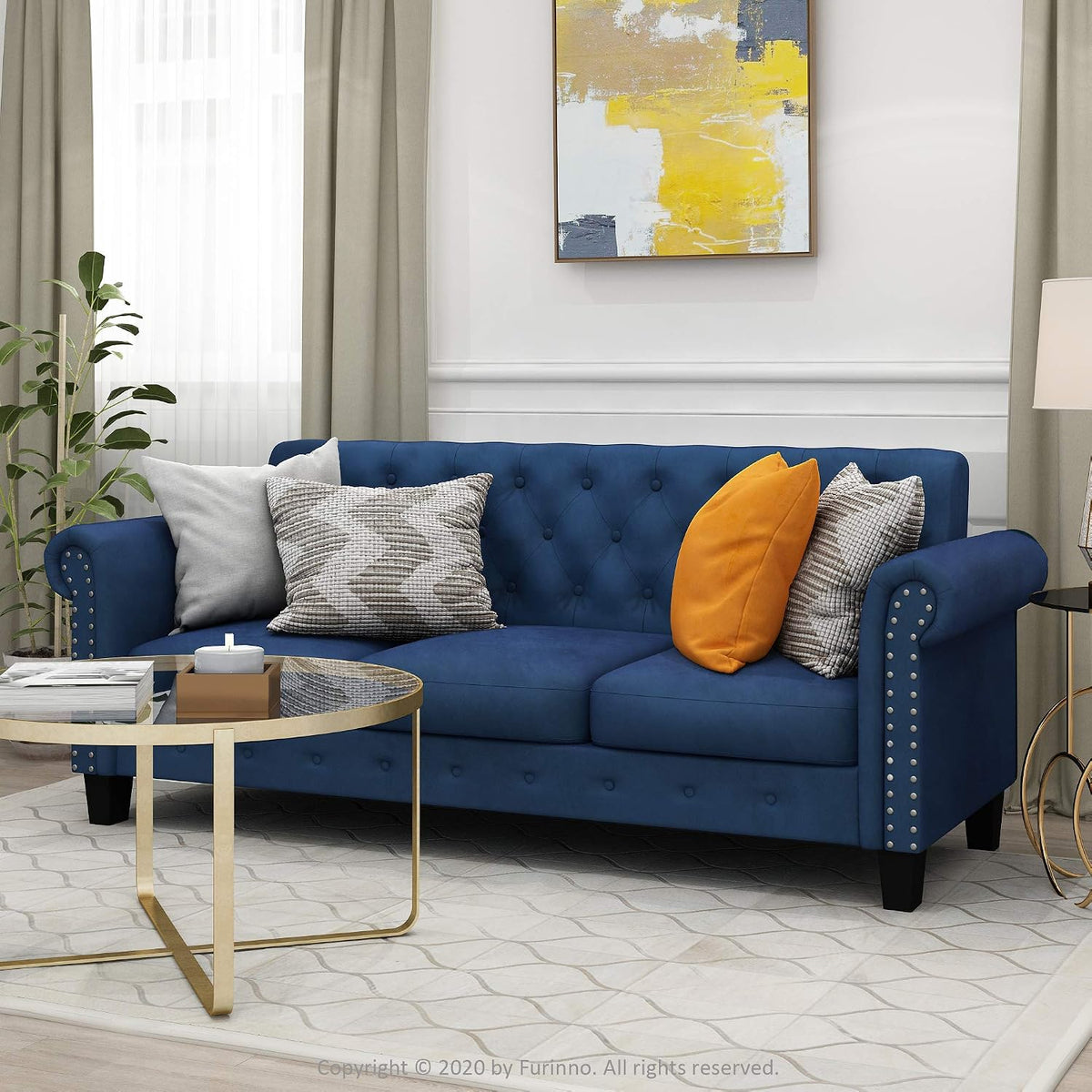 Bastia 3-Seater Loveseat Sofa, 79" Wide, Navy Velvet