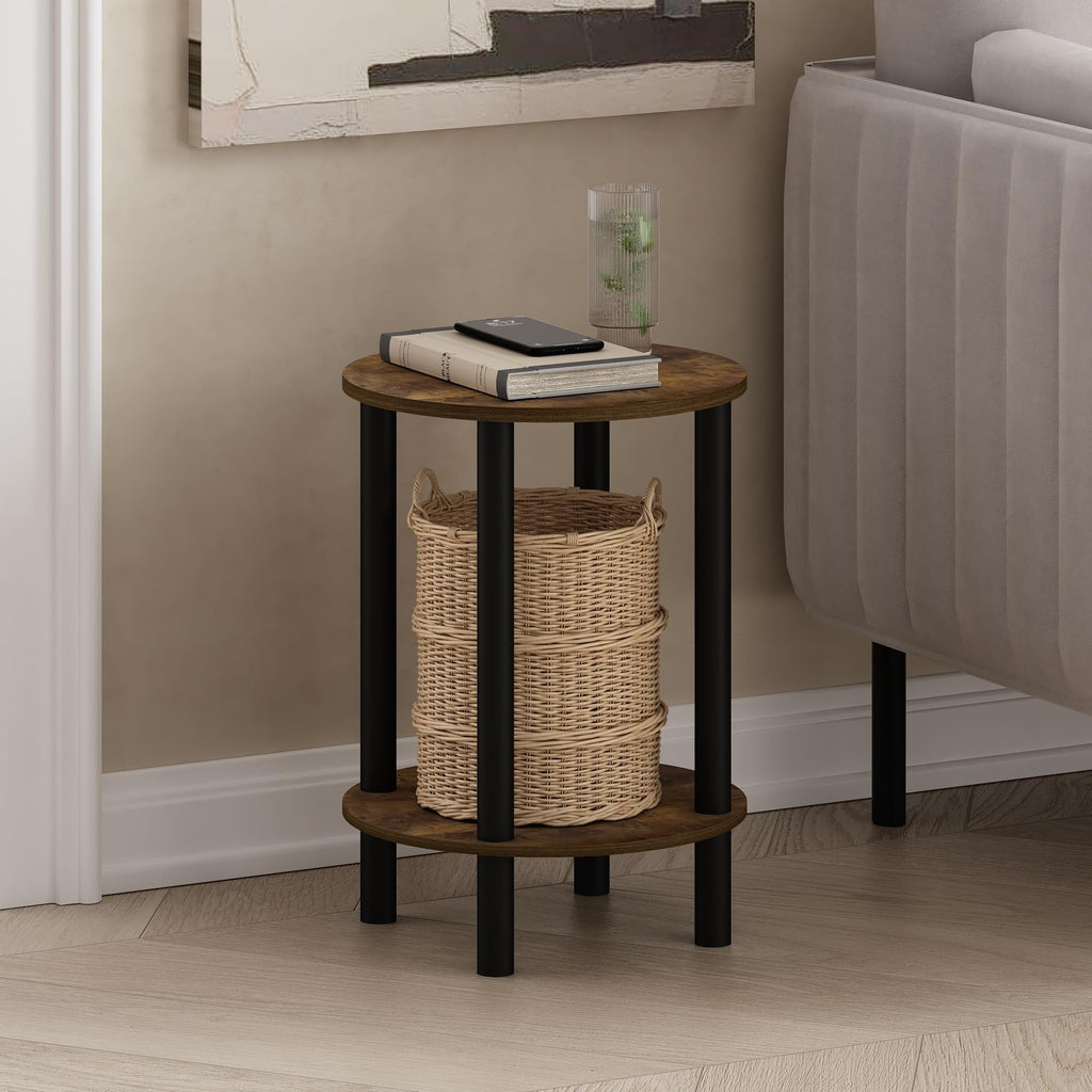 BESI 2-Tier Side Table with Metal Legs, Light Marble
