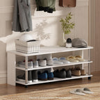 Turn-N-Tube Shoe Rack, 3-Tier Shoe Organizer, Compact Shoe Storage with Open Shelves and Stainless Steel Tubes, 15.5 x 41.1 x 15.8, for Closet Entryway, Office, Garage, White Oak