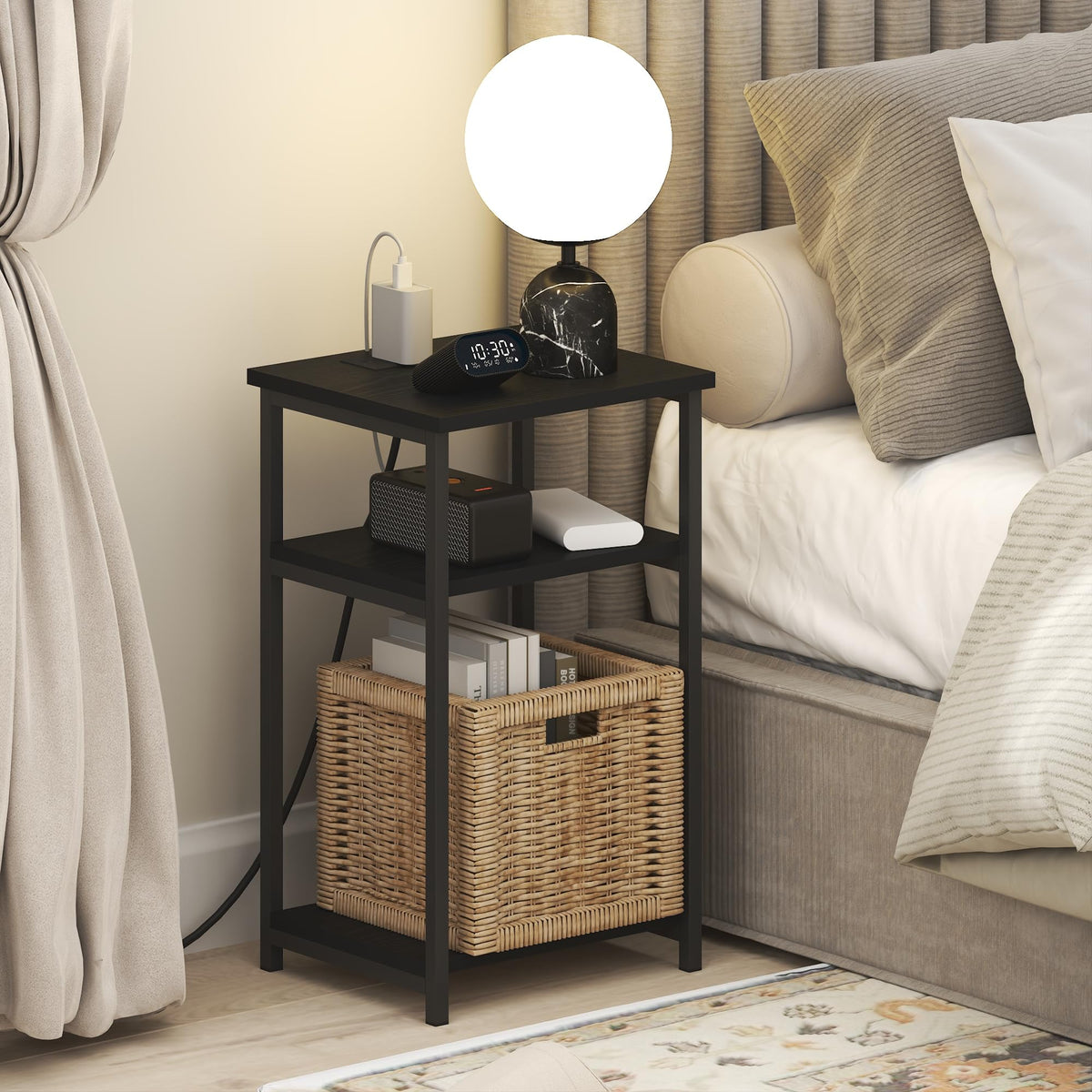 Moretti 3-Tier Night Stand with Charging Station, Americano