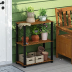 Pangkor 3-Tier Turn-N-Tube Indoor Outdoor Plant Shelf Wood Stand with Square Poles, Natural/Black