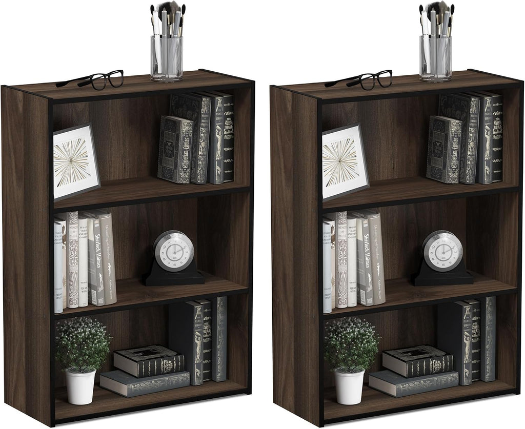 PASIR Set of 2 3-Tier Book Shelf, Columbia Walnut