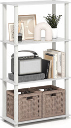 Turn-S-Tube Storage Shelves, 4-Tier Book Shelf, Corner Shelf, Toolless Open Frame Standing Shelves, for Organization and Storage, Living Room, Garage, Home Office, White