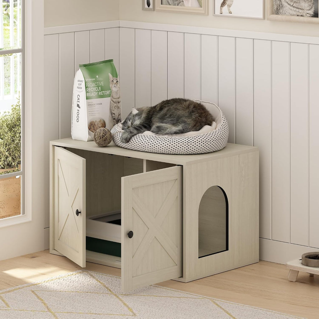 PELI Farmhouse Style Cat Litter Box Enclosure, White Wash