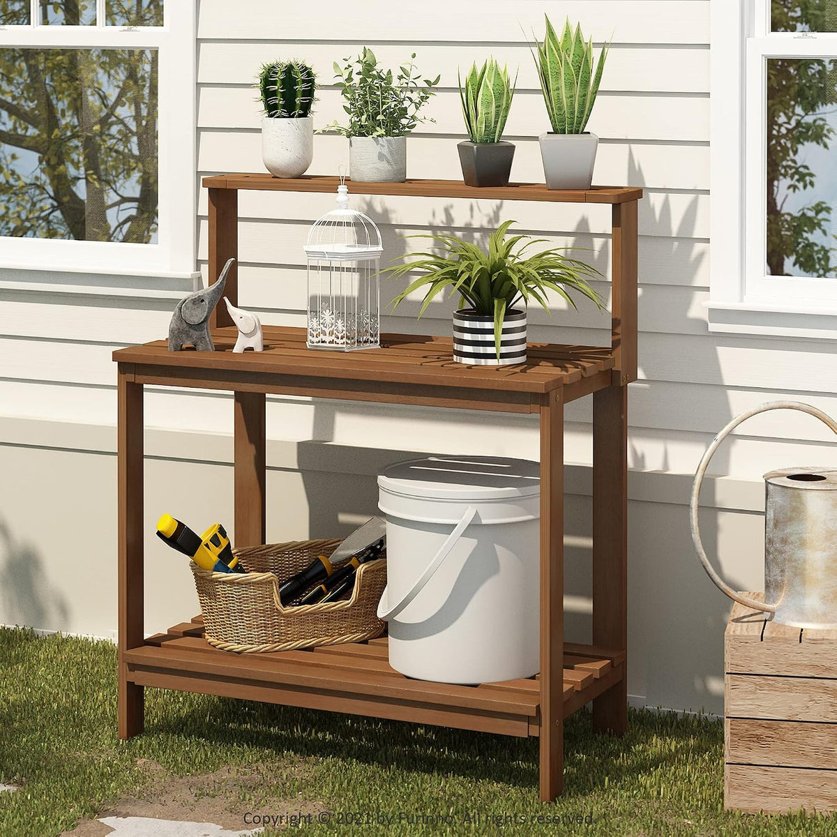 Tioman Outdoor Potting Bench with Storage Shelf, Natural