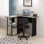 Abbott L-Shape Computer Desk with Bookshelf, French Oak Grey/Black
