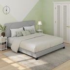 Skylar King Size Bed Frame with Geometric Design Upholstered Headboard, Bedframe with Adjustable Headboard, No Box Spring Needed, 12pcs Wooden Slat Support, for Bedroom, Dorm, Light Grey